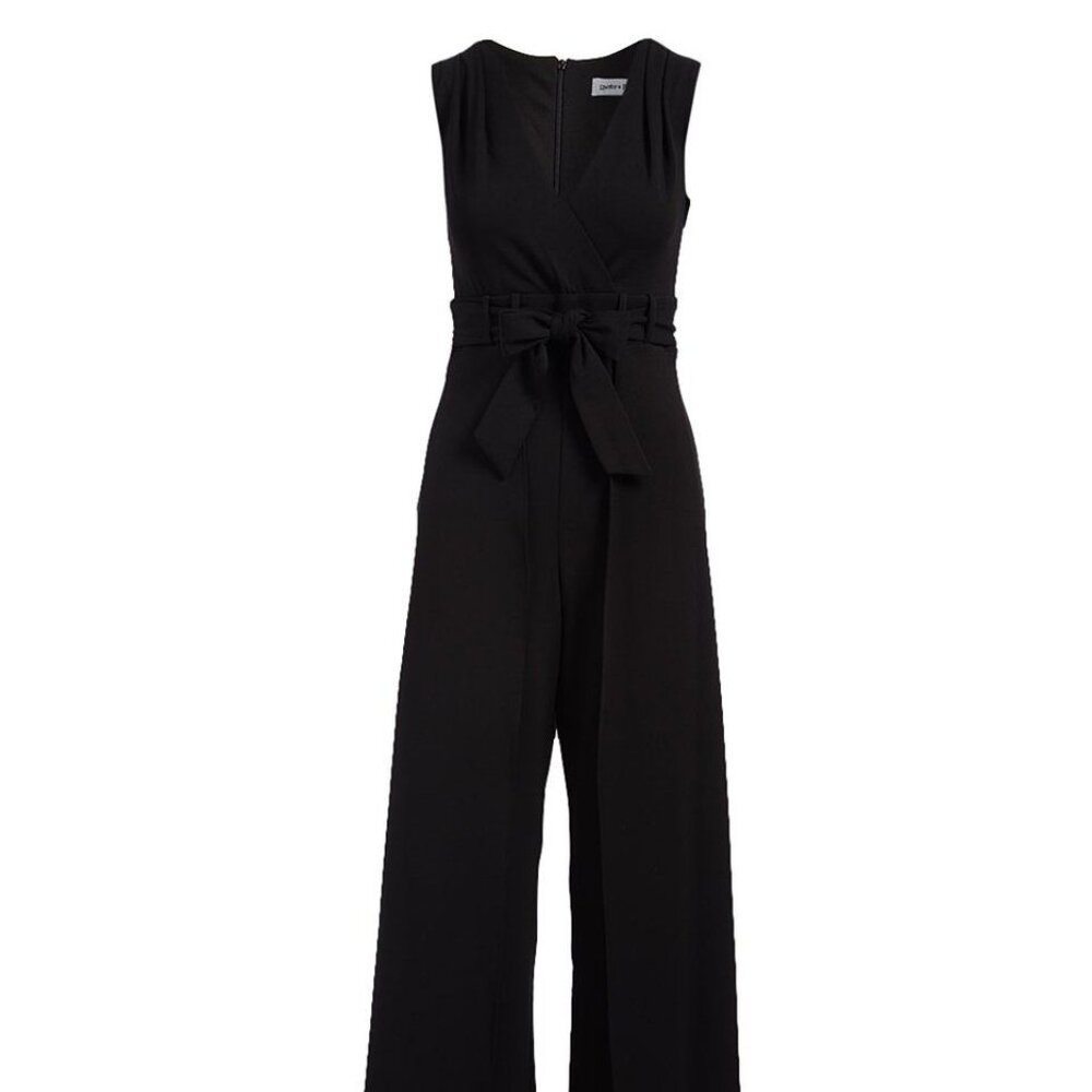 Shelby & Palmer Black Belted Jumpsuit with Split Legs